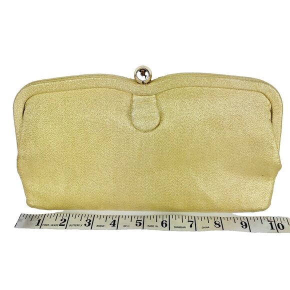 Vintage 50s Metallic Gold Handbag Clutch Purse Evening Bag - Picture 8 of 8